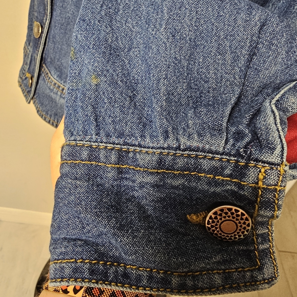 Vintage Studio Works Womens Jean Jacket Tapestry Velvet‎ Patchwork Petite S - Picture 8 of 11